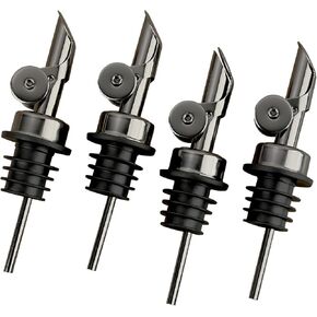 Liquor Bottle Pourers Auto Flip Olive Oil Spouts Weighted Stainless Steel Alcohol Dispenser Liquor Pour Spouts for Bottles Olive Oil Pourer with Olive Oil Funnel & Brush Pack of 4 Silver