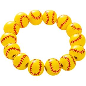 Sport Ball Bracelet for Men Women Cute Wooden Ball Beads Stretch Bracelet Football Tennis Basketball Baseball Soccer Sports Bracelet Game Day Accessories for Players Sport Fans Cheerleaders