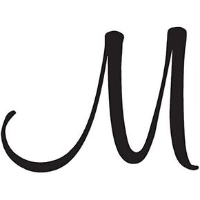 Mural Cursive Font M Initial - Vinyl Decal Sticker - 5.1" x 3.75" - White