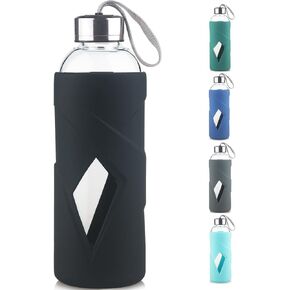 32 oz Borosilicate Glass Water Bottle BPA Free Reusable Glass Drinking Bottle with Silicone Sleeve and Stainless steel Lid