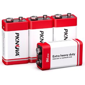 9V Batteries Carbon 9 Volt Battery for Smoke Detector 6F22 Square Battery, Long-Lasting, 4 Pack