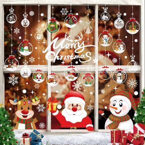 Christmas Window Stickers 212pcs Christmas Decals Reusable Double Sided Printed Self Adhesive Window Decorations Santa Claus, Moose, Snowman,Dwarfs,Xmas Tree and Snowflakes Window Clings, 9 Sheet