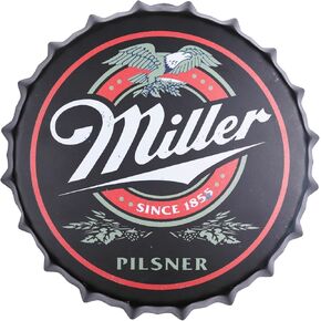 Metal Sign Beer Decorative Hanging Bottle Cap for Home & Bar, Vintage Wall Art Tin Plaque Plat Decoration for Man Cave & Garage, 11.8" x 11.8" x 1.2", Yellow - Y-05