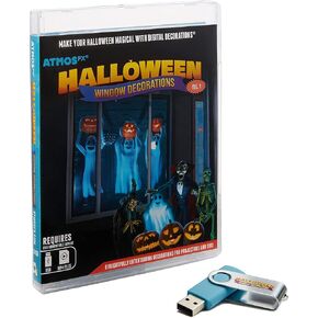 تتضمن زخرفة AtmosFX® Halloween الرقمية على USB 8 تأثيرات فيديو Atmosfx لعيد الهالوين