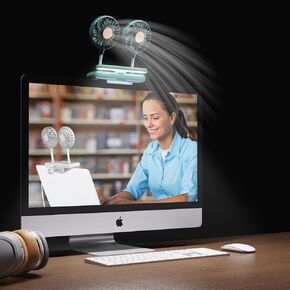 Monitor Fan double Head with Clamp & Light Bar, Desk Lamp with Fan for Home Office Portable Laptops fan PC fan Tablet fan lamp with Sturdy Adjustable Clamp for Working Reading Study (Dark Blue)