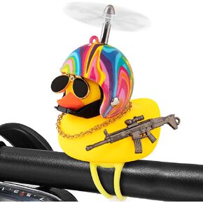 wonuu Bike Bell Squeeze Rubber Duck with Helmet for Cycling Car Dashboard Decorations Ducks Motorcycle Bicycle Accessories, Silver-Camouflage Green