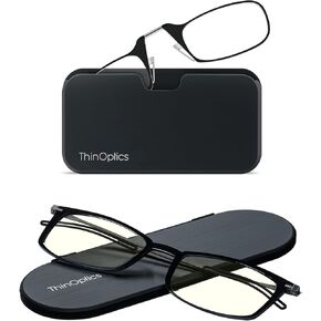 ThinOptics Bundle - Reading Glasses and Armless On-Nose Readers with Cases - Ultra Thin, Durable, Lightweight