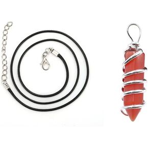 COLORFUL BLING Crystal Carnelian Amethyst Rose Quartz Clear Quartz Crystal Necklaces Real Crystal Pendant Silver Wire Wrapped Natural Healing Stones Jewelry with Adjustable Leather Cord for Women Men