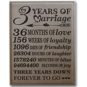 BELLA BUSTA- 3 Years Anniversary-Years, Months, Weeks, Days, Hours, Minutes, Seconds- 3rd Wedding Anniversary- Engraved Leather Plaque (7 x 9 Vertical (Rawhide))