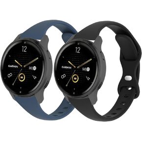 عبوتان من أحزمة ساعات السيليكون النحيفة الرياضية المتوافقة مع 18 ملم Garmin Venu 3s/Vivoactive 4s/ Venu 2s/ Vivomove 3s /Forerunner 255S/265S، سوار معصم رفيع ناعم وضيق للنساء والرجال