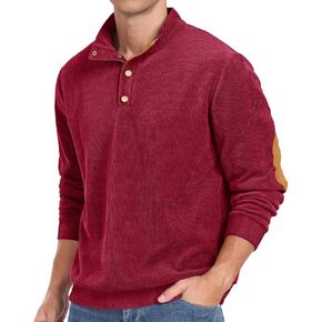 Men's Corduroy Sweatshirts,Casual Button Down Stand Collar long Sleeve Henley Pullover Sweatshirt
