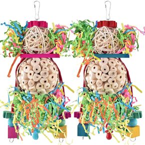 Bissap Conure Toys, 2PCS Bird Parrot Foraging Shredder Hanging Toys Sola Balls Sepak Takraw with Bell for Small Parrots Parakeets Conures Cockatiels Love Birds Cage Toy