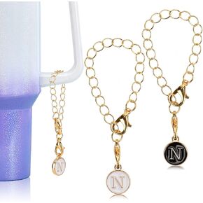 2Pcs Letter Charms Accessories for Water Bottle Handle, Black and White Name ID Letter Charm for Cups Decor