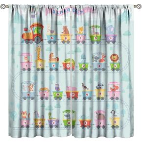 Alphabet ABC Curtains, Cartoon Animal Fruit Curtain Kids Educational Learning Alphabet Tool Window Treatments for Boys Girls Bedroom Living Room Classroom, （W21xL45 Inch） x2 Panels