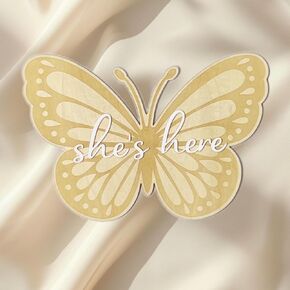 Baby Announcement Sign, She’s Here Wooden Sign for Hospital, Cute Butterfly Newborn Sign for Photo Props, Baby Announcement Plaques for Baby Shower, Gender Reveal Announcement Sign for Girls