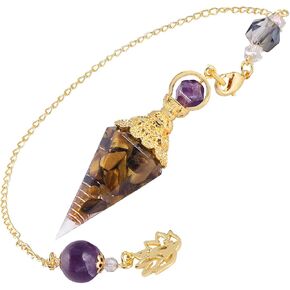 Nupuyai Orgone Crystal Pendulum for Reiki Dowsing Divination, Gold Plated Hand Carved Healing Stone Point Pendant with Chain