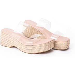 Platform Slip on Espadrille Sandals for Women Clear Strap Stylish Wedges Slides Sandals Dressy Platform Open Toe Beach Sandals