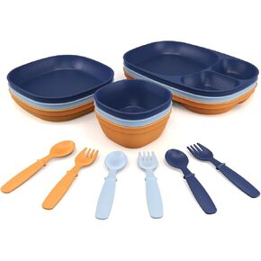 Kid’s Dinnerware Set - 15 Pieces - 3 Place Settings - Tough Tableware for Toddlers - Made in the USA - Dishwasher and Microwave Safe - BPA Free and Shatter Resistant (Pastel)