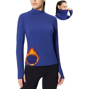 BALEAF Thermal Shirts for Women Fleece Mock Turtleneck Long Sleeve Ski Base Layer Top with Detachable Neck Gaiter Thumbholes