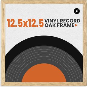Natural Walnut Wood Vinyl Record Display Frame, 16 X 16 Inches Vinyl Frame Display, Single Groove Record Album Frame with Shatter-Resistant Tempered Glass Cover and Hanging Hardware