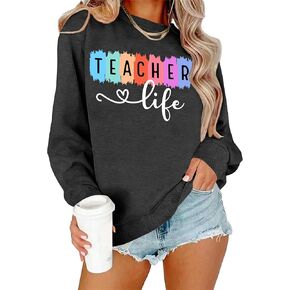 سويت شيرت PECHAR Teacher للنساء: سويت شيرت ملون برقبة دائرية وأكمام طويلة