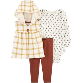 Carter's Baby Girls' 3 Piece Vest Little Jacket Set (white yellow plaid/Multi, 3 Months)