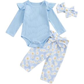 Engofs Newborn Baby Girl Clothes 0 3 6 9 12 18 Months Long Sleeve Romper Pants Headband Fall Winter Outfits