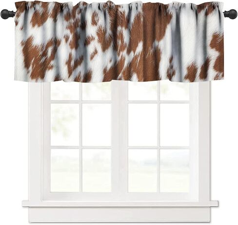 Cowhide Animal Kitchen Curtain Valance, Vintage Brown White Milk Cow Skin Print Farmhouse Animal Cowhide Rustic Western Farm Window Valance, For Bedroom Living Room Cafe Bathroom 1 Panels W54xL18in in Saudi Arabia