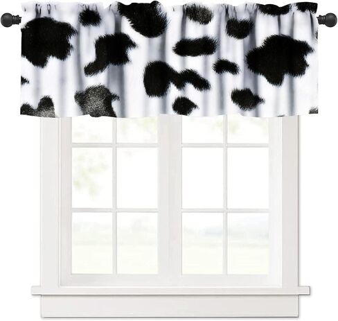 Cowhide Animal Kitchen Curtain Valance, Vintage Brown White Milk Cow Skin Print Farmhouse Animal Cowhide Rustic Western Farm Window Valance, For Bedroom Living Room Cafe Bathroom 1 Panels W54xL18in in Saudi Arabia