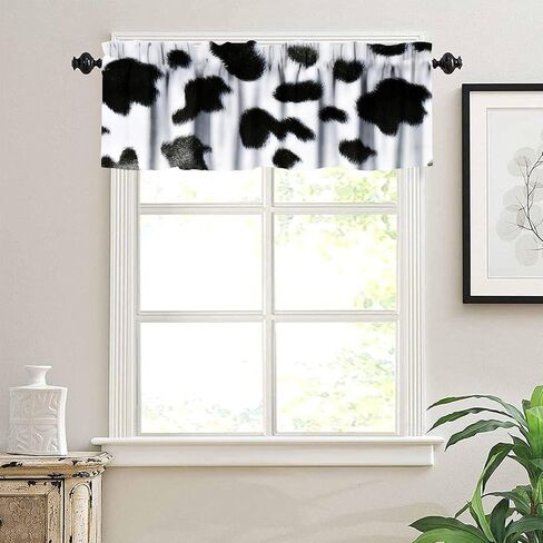 Cowhide Animal Kitchen Curtain Valance, Vintage Brown White Milk Cow Skin Print Farmhouse Animal Cowhide Rustic Western Farm Window Valance, For Bedroom Living Room Cafe Bathroom 1 Panels W54xL18in in Saudi Arabia