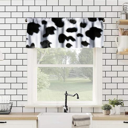 Cowhide Animal Kitchen Curtain Valance, Vintage Brown White Milk Cow Skin Print Farmhouse Animal Cowhide Rustic Western Farm Window Valance, For Bedroom Living Room Cafe Bathroom 1 Panels W54xL18in in Saudi Arabia