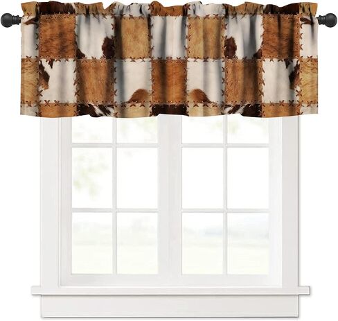 Cowhide Animal Kitchen Curtain Valance, Vintage Brown White Milk Cow Skin Print Farmhouse Animal Cowhide Rustic Western Farm Window Valance, For Bedroom Living Room Cafe Bathroom 1 Panels W54xL18in in Saudi Arabia