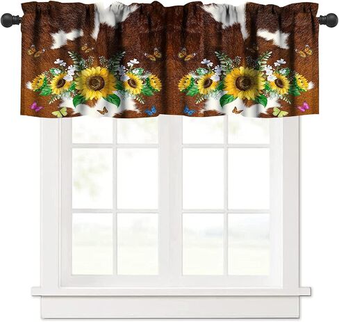 Cowhide Animal Kitchen Curtain Valance, Vintage Brown White Milk Cow Skin Print Farmhouse Animal Cowhide Rustic Western Farm Window Valance, For Bedroom Living Room Cafe Bathroom 1 Panels W54xL18in in Saudi Arabia