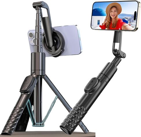 حامل ثلاثي القوائم لـ Magsafe، حامل قابل للتمديد مقاس 49 بوصة مع جهاز تحكم عن بعد، حامل هاتف بكوب شفط مغناطيسي مع مشبك، عصا سيلفي محمولة لهاتف iPhone 12/13/14/15، وSamsung Galaxy للسفر والصور in Kuwait