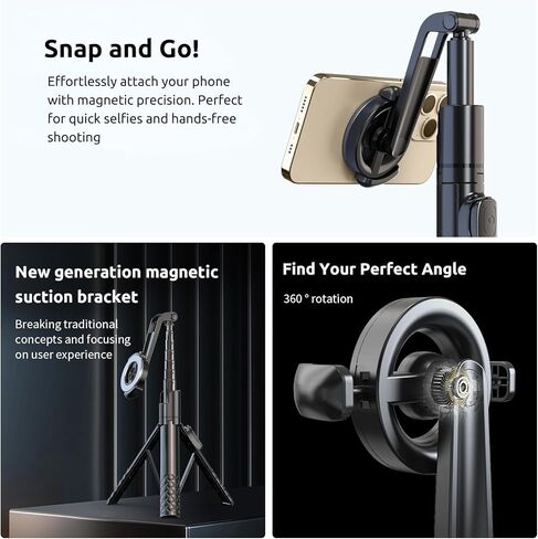 حامل ثلاثي القوائم لـ Magsafe، حامل قابل للتمديد مقاس 49 بوصة مع جهاز تحكم عن بعد، حامل هاتف بكوب شفط مغناطيسي مع مشبك، عصا سيلفي محمولة لهاتف iPhone 12/13/14/15، وSamsung Galaxy للسفر والصور in Kuwait