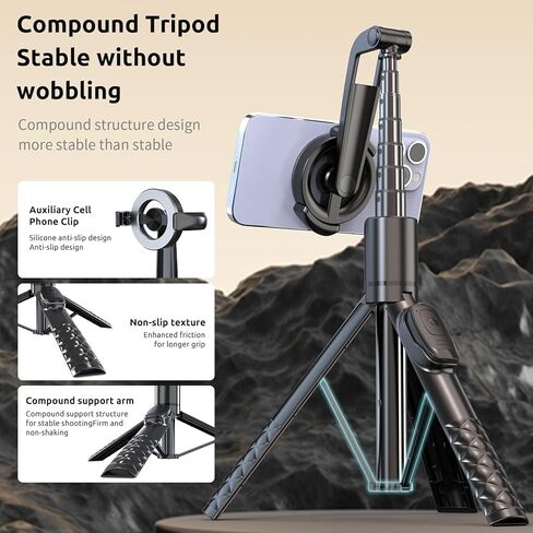 حامل ثلاثي القوائم لـ Magsafe، حامل قابل للتمديد مقاس 49 بوصة مع جهاز تحكم عن بعد، حامل هاتف بكوب شفط مغناطيسي مع مشبك، عصا سيلفي محمولة لهاتف iPhone 12/13/14/15، وSamsung Galaxy للسفر والصور in Kuwait