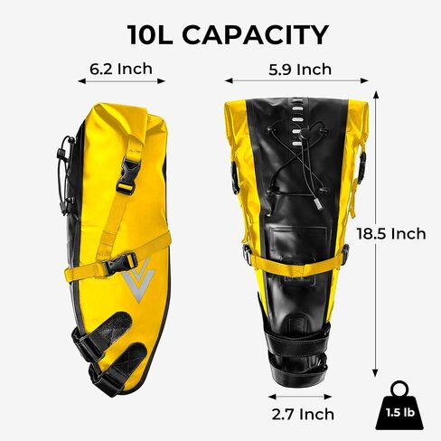 Waterproof Bicycle Saddle Bag - 10L Roll-Top Closure Cycling Bike Seat Bag Under Seat Storage Pack for Mountain Road Bike Travel (Grey) in Kuwait