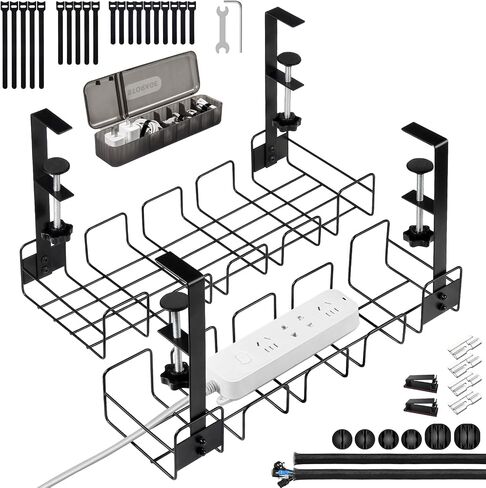 OneLeaf 2 Pack Under Desk Cable Management Tray, No Drill Wire Management Rack for Desk, Office Desk Wire Organizers for Cords, Computer Desk Accessories, Under Desk Organizer with Cable Organization in Saudi Arabia