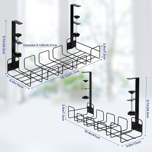 OneLeaf 2 Pack Under Desk Cable Management Tray, No Drill Wire Management Rack for Desk, Office Desk Wire Organizers for Cords, Computer Desk Accessories, Under Desk Organizer with Cable Organization in Saudi Arabia