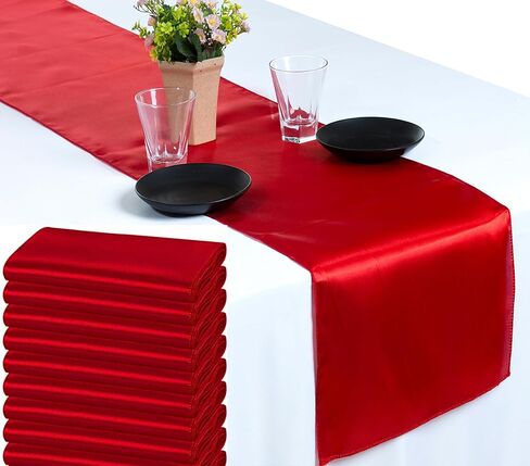 MDS Pack of 10 Satin Table Runners 12 x 108 Inch Long Wedding sateen Bright Silk Smooth Table Runner for Wedding Reception Birthday Graduation Party Event Banquet Spring Decoration - Eggplant in Kuwait