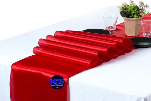 MDS Pack of 10 Satin Table Runners 12 x 108 Inch Long Wedding sateen Bright Silk Smooth Table Runner for Wedding Reception Birthday Graduation Party Event Banquet Spring Decoration - Eggplant in Kuwait