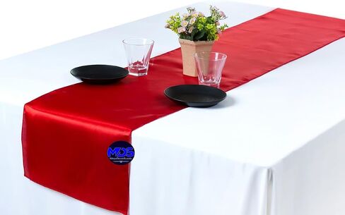MDS Pack of 10 Satin Table Runners 12 x 108 Inch Long Wedding sateen Bright Silk Smooth Table Runner for Wedding Reception Birthday Graduation Party Event Banquet Spring Decoration - Eggplant in Kuwait