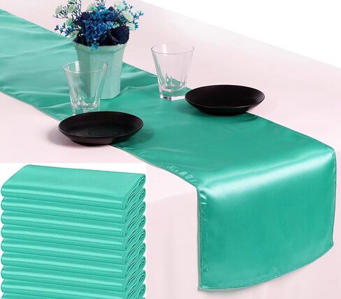 MDS Pack of 10 Satin Table Runners 12 x 108 Inch Long Wedding sateen Bright Silk Smooth Table Runner for Wedding Reception Birthday Graduation Party Event Banquet Spring Decoration - Eggplant in Kuwait