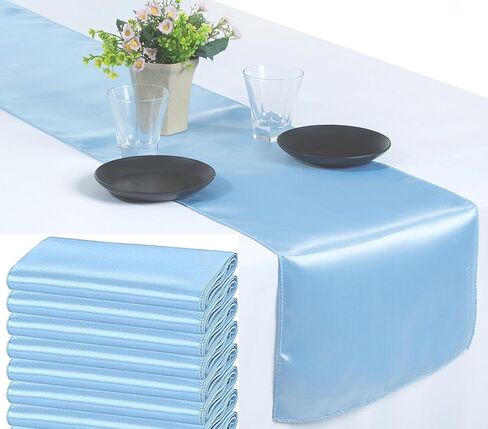 MDS Pack of 10 Satin Table Runners 12 x 108 Inch Long Wedding sateen Bright Silk Smooth Table Runner for Wedding Reception Birthday Graduation Party Event Banquet Spring Decoration - Eggplant in Kuwait