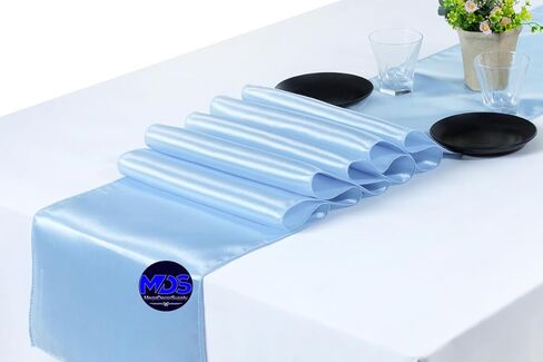 MDS Pack of 10 Satin Table Runners 12 x 108 Inch Long Wedding sateen Bright Silk Smooth Table Runner for Wedding Reception Birthday Graduation Party Event Banquet Spring Decoration - Eggplant in Kuwait