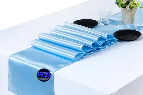 MDS Pack of 10 Satin Table Runners 12 x 108 Inch Long Wedding sateen Bright Silk Smooth Table Runner for Wedding Reception Birthday Graduation Party Event Banquet Spring Decoration - Eggplant in Kuwait