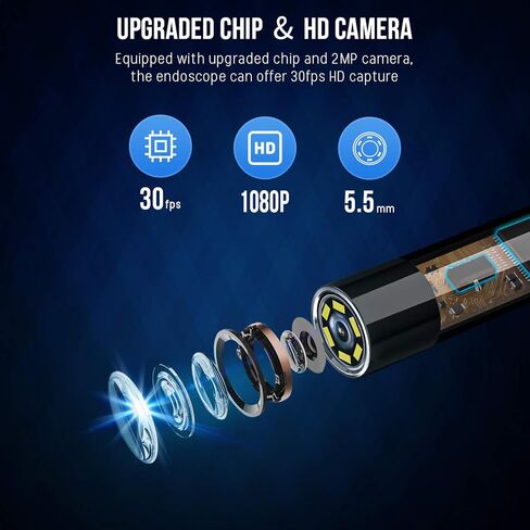 كاميرا NIDAGE Borescope 1080P HD المنظار مع ضوء IP67 مقاوم للماء كاميرا فحص محمولة مع كابل مخفي ملفوف شبه صلب بطول 5 أقدام أدوات كاميرا ثعبان قابلة للتكبير للرجال (2.4 بوصة) in Kuwait