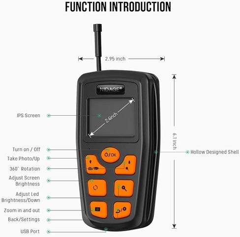 كاميرا NIDAGE Borescope 1080P HD المنظار مع ضوء IP67 مقاوم للماء كاميرا فحص محمولة مع كابل مخفي ملفوف شبه صلب بطول 5 أقدام أدوات كاميرا ثعبان قابلة للتكبير للرجال (2.4 بوصة) in Kuwait