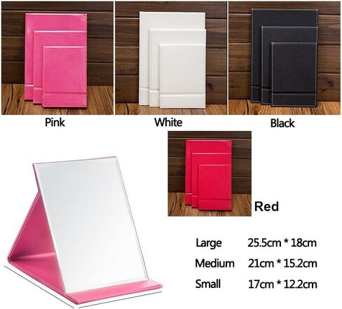 مرآة مكياج محمولة قابلة للطي من جلد البولي يوريثان من جولي مع حامل (متوسط، أسود) in Kuwait