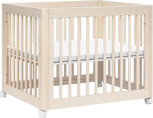 سرير Babyletto Yuzu القابل للتحويل لجميع المراحل، متوسط ​​الحجم، سرير كامل الحجم باللون الطبيعي المغسول، معتمد من Greenguard Gold، محمول وقابل للتعديل مع مجموعات تحويل ومنصات متضمنة in Saudi Arabia